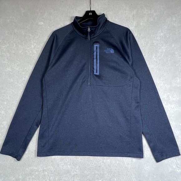 The North Face Pullover Sweater Men Large Navy 1/4 Zip Fleece Lined Sweatshirt - Picture 1 of 12